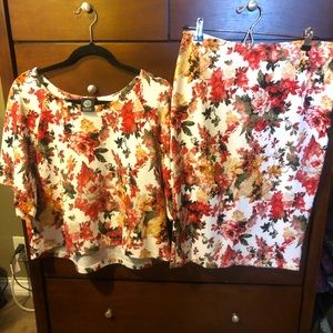 Flowered top and skirt outfit